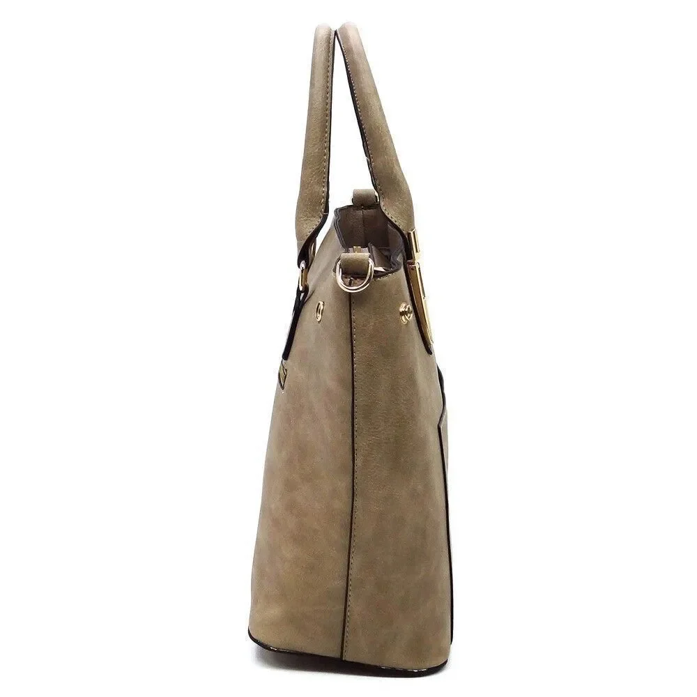 Women's Beige Fashion Top Handle Satchel Work Tote Bags 2pcs Set